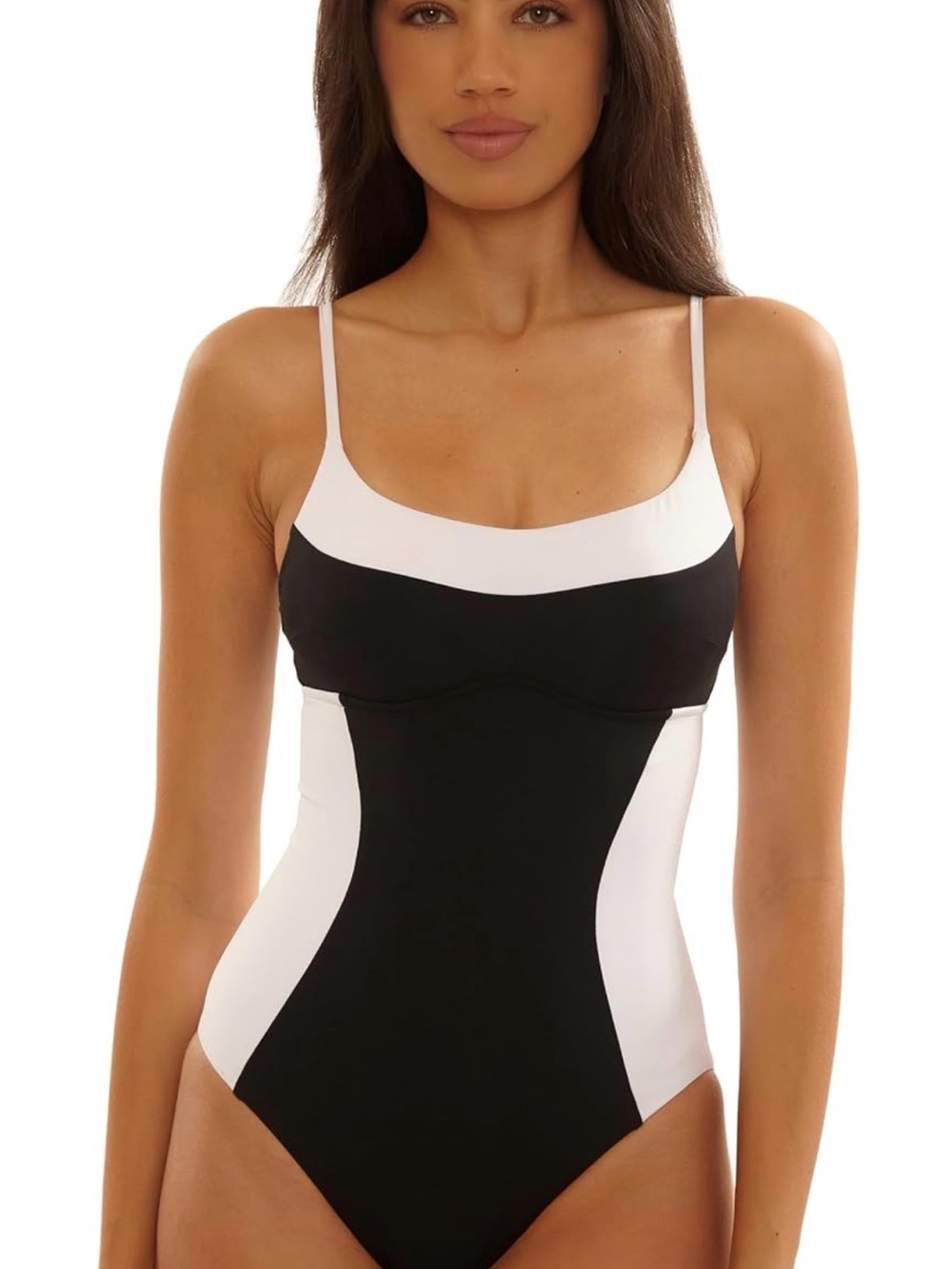 BECCA Black and White Colorblock One-Piece Swimsuit MEDIUM NWT